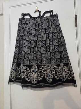 Ann Taylor LOFT Geometric Tile & Damask Border A-Line Skirt